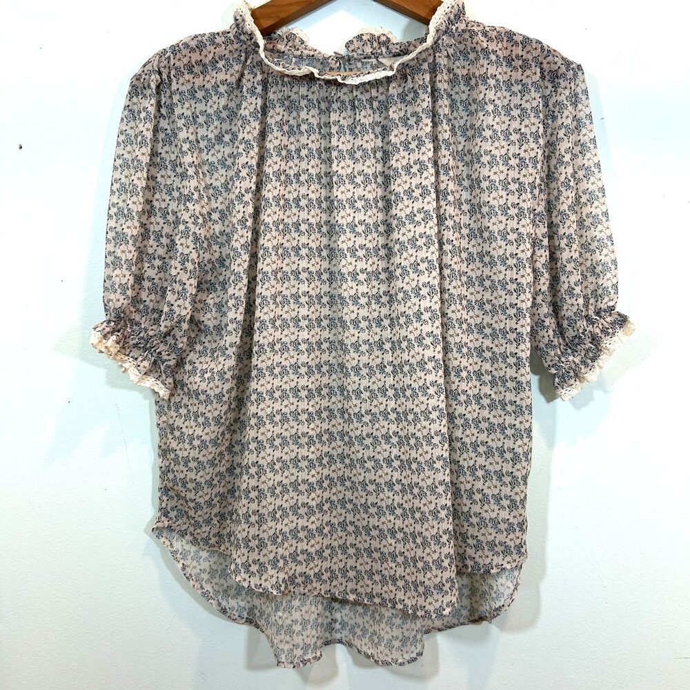Sundance Blue Crochet Lace Tunic Sheer Blouse Top Size M Cottagecore Fairy